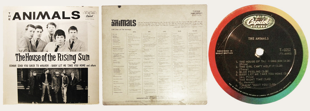 The Animals House Of The Rising Sun Withdrawn Canadian LP