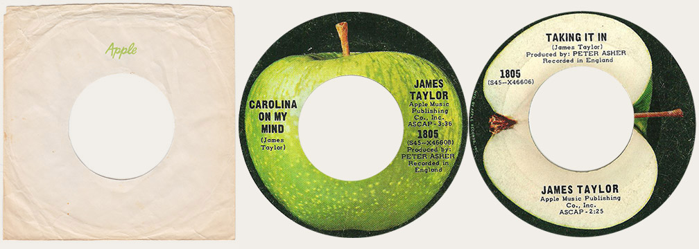 James Taylor withdrawn Carolina On My Mind Canadian Apple 45